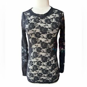 Late 1990s/Y2K Bozzolo Sheer Long Sleeve Black Lace Shirt‎